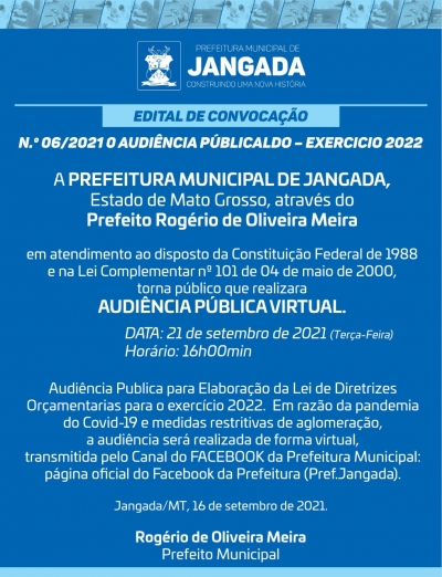 Prefeitura convoca Jangadenses a participarem da LDO 2022